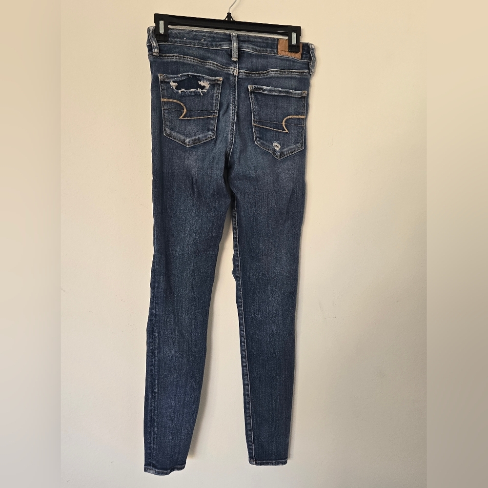 American Eagle Distressed Skinny Jeans Size 8 Button Fly Destroyed Denim - Picture 2 of 13